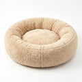 Calming Donut Dog Bed - 60cm warm sand plush round pet bed, product hero shot on white background