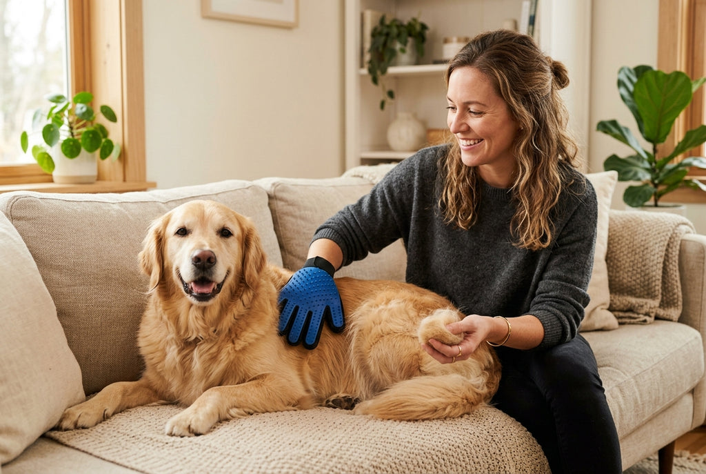 2-in-1 Deshedding Glove for Dogs & Cats — Gentle Massage Bru — image 1 of 5